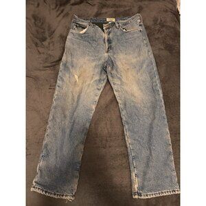 LL Bean  Flannel Lined Jeans Blue Denim Men's Distressed  Size 36x29